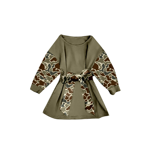 Dark green camo girls long sleeve dress preorder