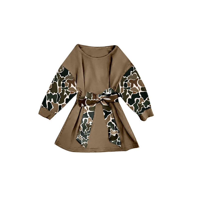 Dark brown camo girls long sleeve dress preorder
