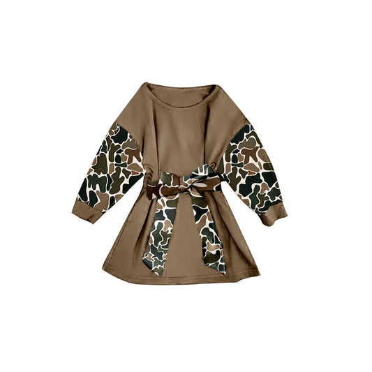 Dark brown camo girls long sleeve dress preorder