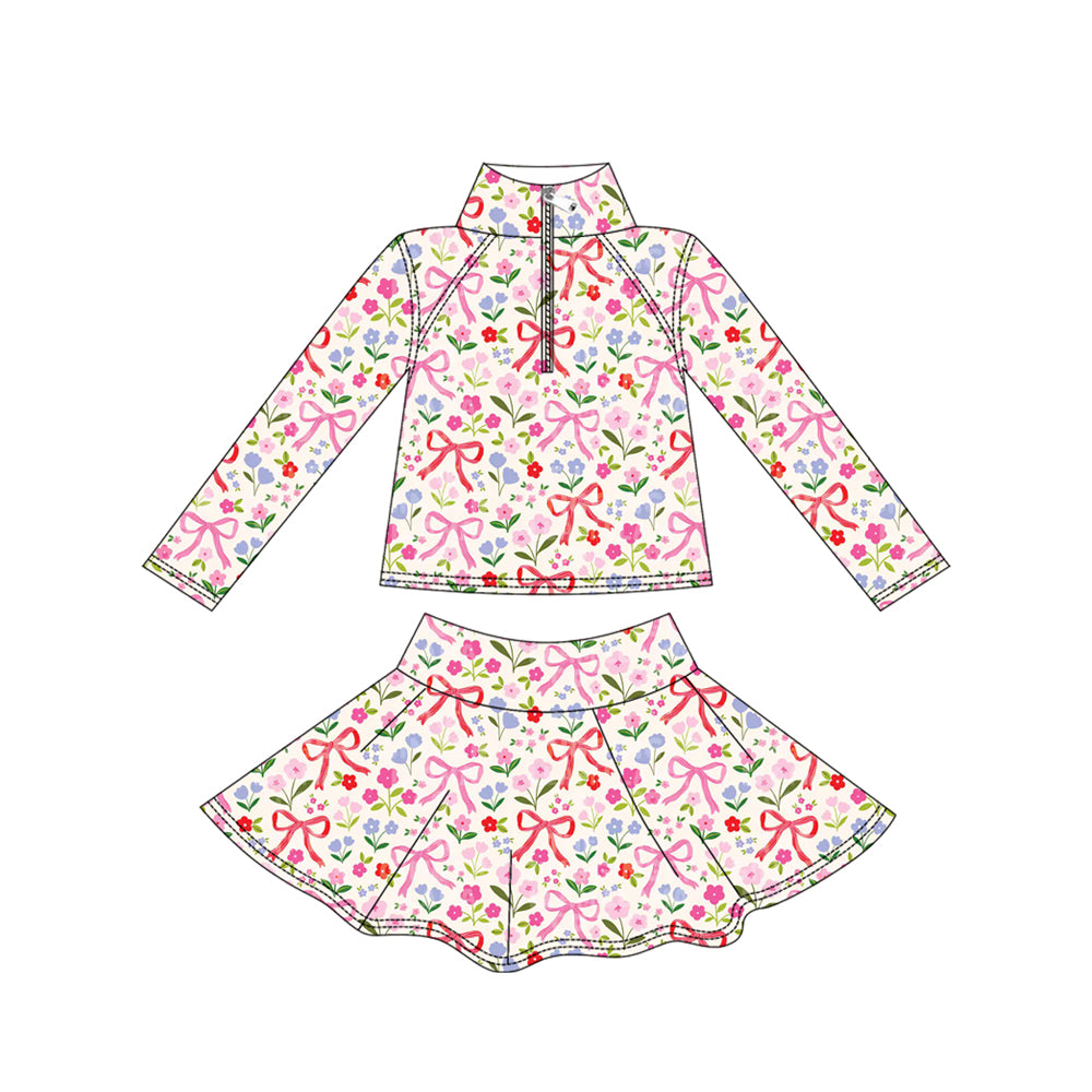 Colorful bow floral yoga pullover top matching skorts girls outfit preorder