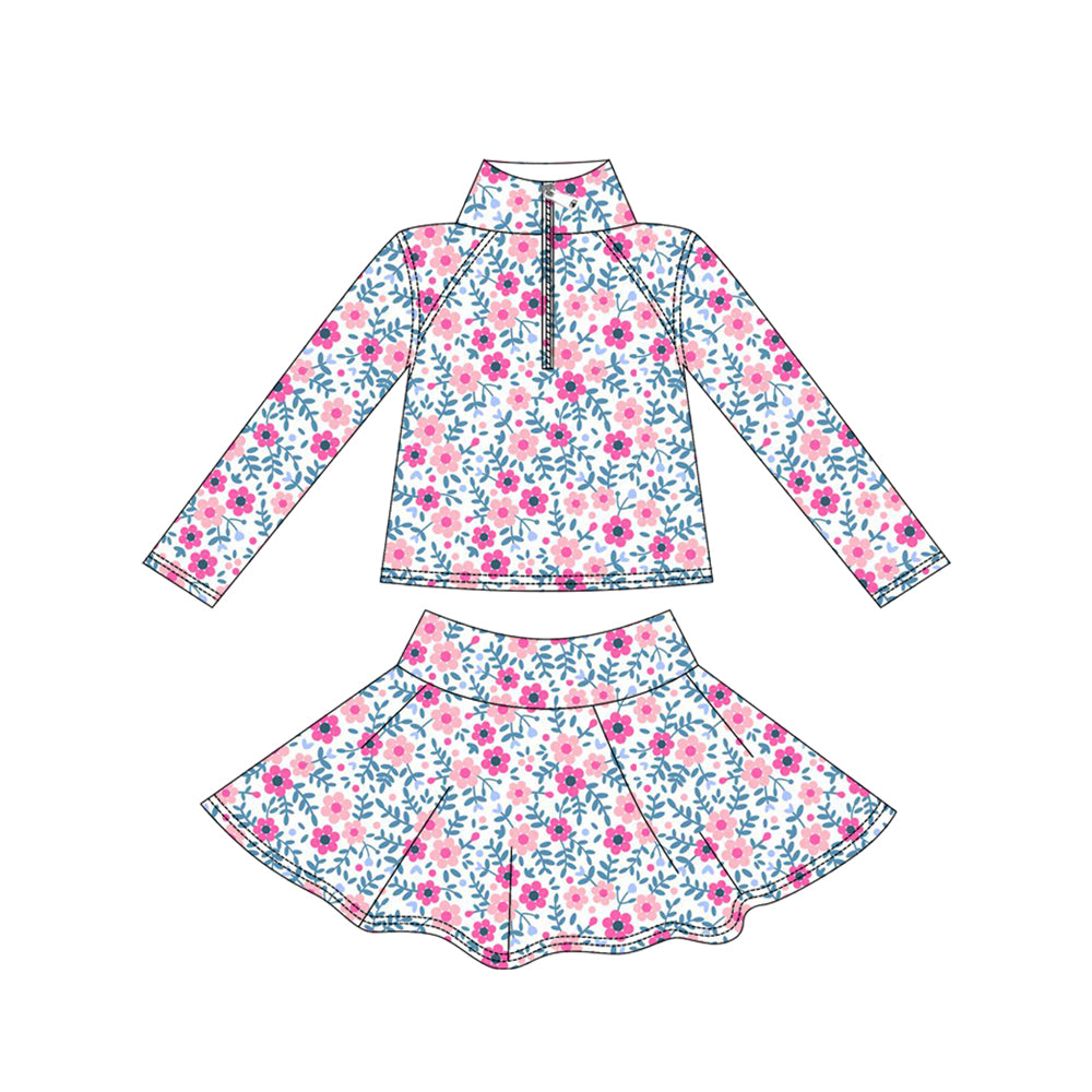 Pink flowers yoga pullover top matching skorts girls outfit preorder