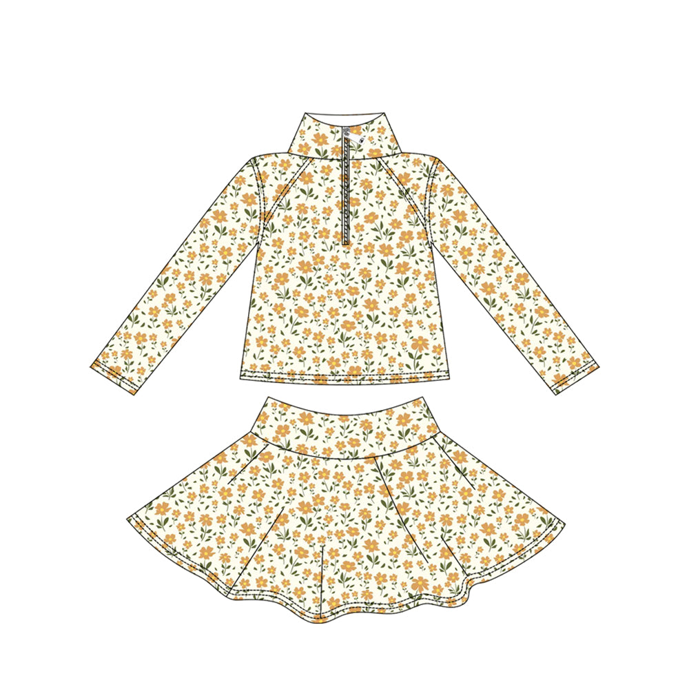 Flowers yoga pullover top matching skorts girls outfit preorder