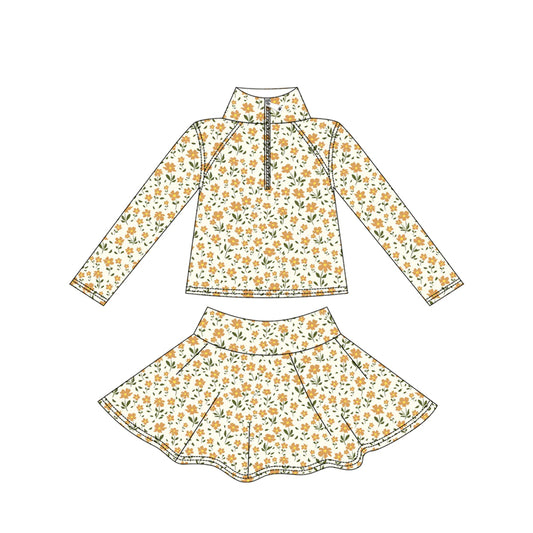 Flowers yoga pullover top matching skorts girls outfit preorder