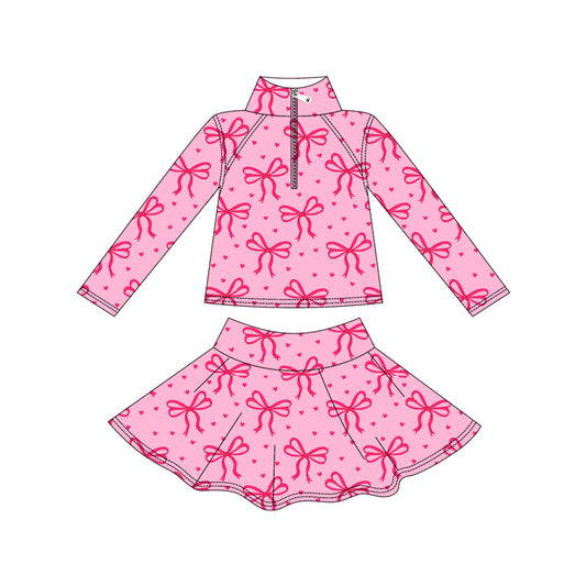 Hot pink bow yoga pullover top matching skorts girls outfit preorder