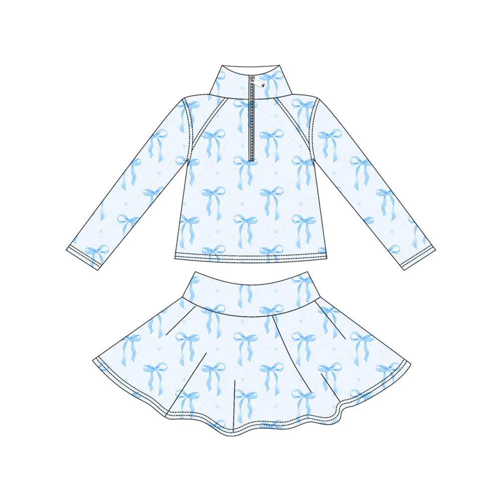Blue bow yoga pullover top matching skorts girls outfit preorder