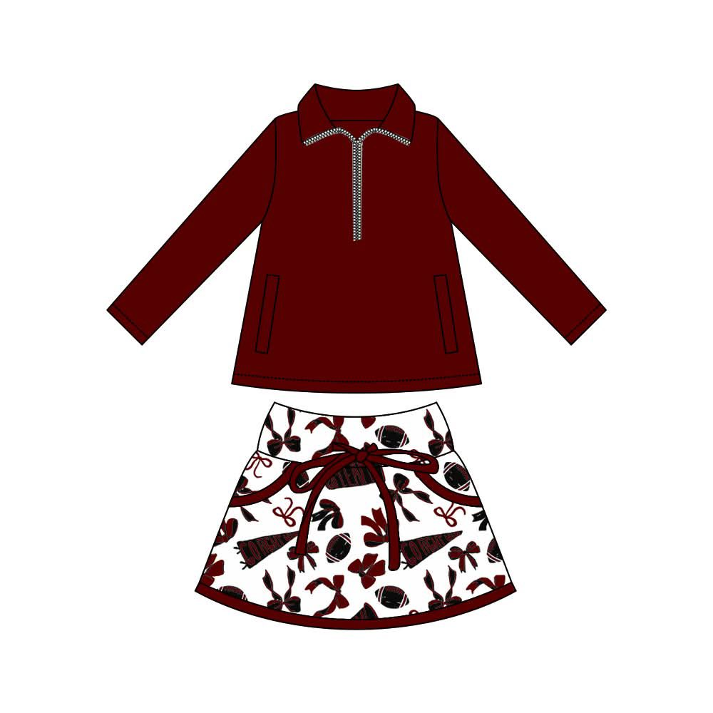 Wine red yoga pullover top matching skorts girls football outfit preorder