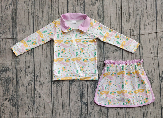 Mardi Gras mask pullover matching skirt girls outfit preorder