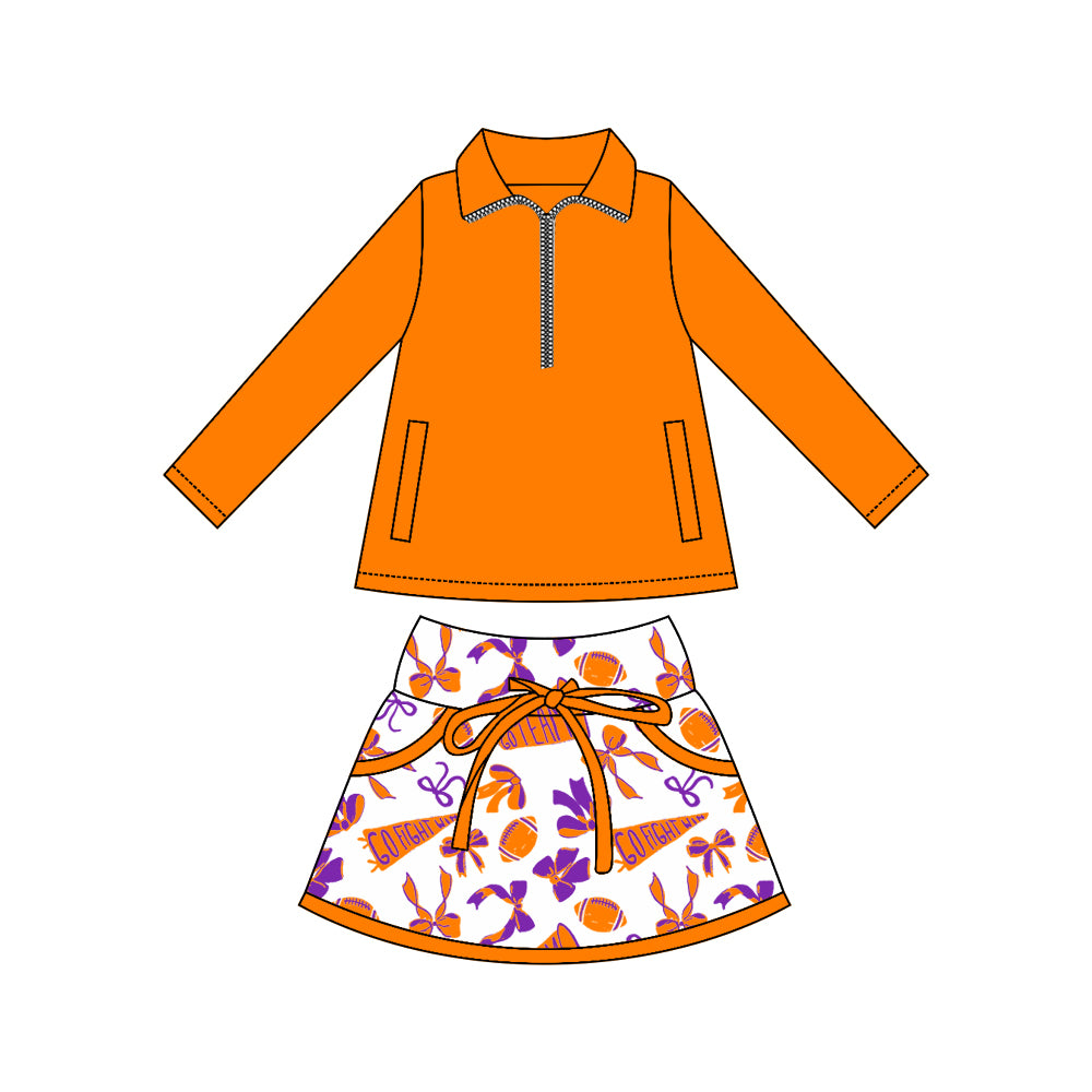 Orange yoga pullover top matching skorts girls football outfit preorder