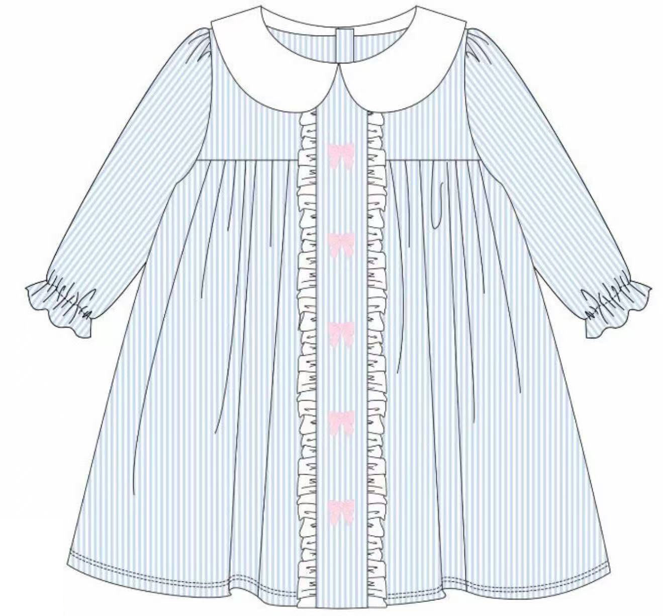 Pink bow girls long sleeve holiday dress preorder