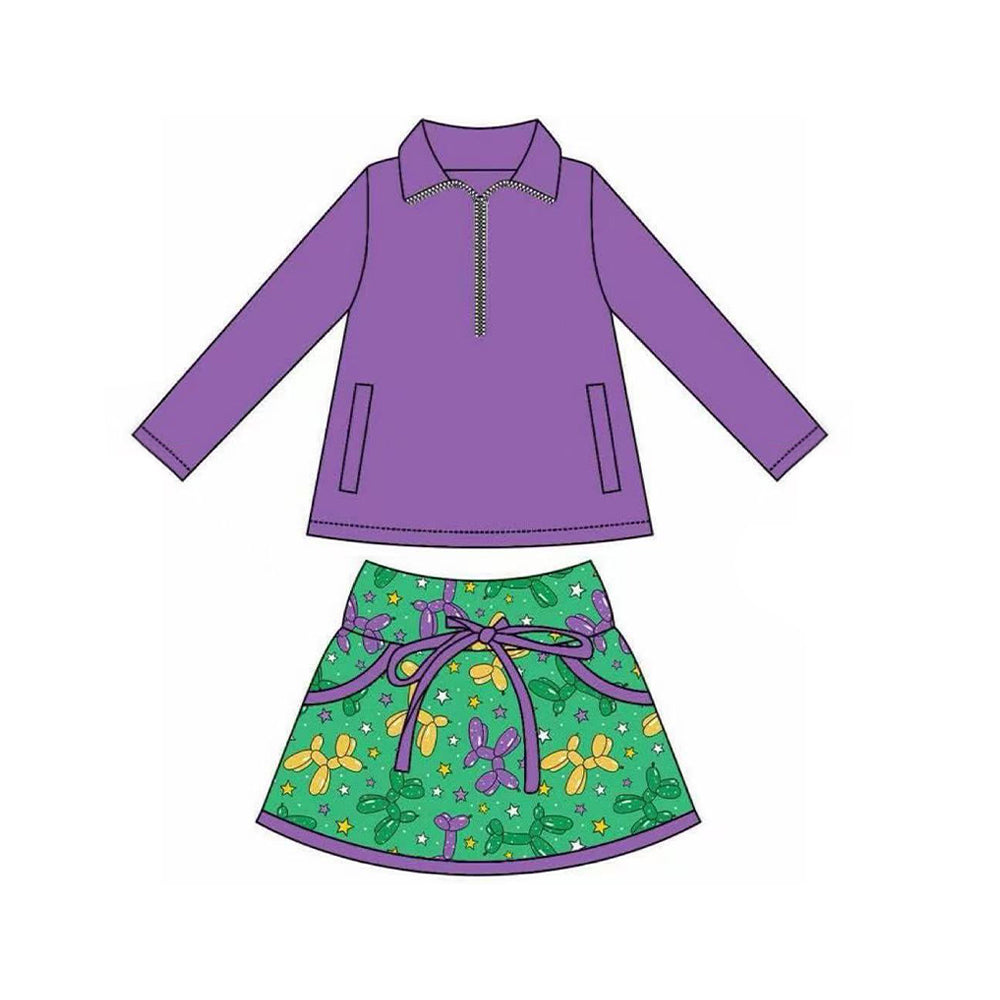 Purple pullover matching skirt Mardi Gras long sleeve outfit preorder