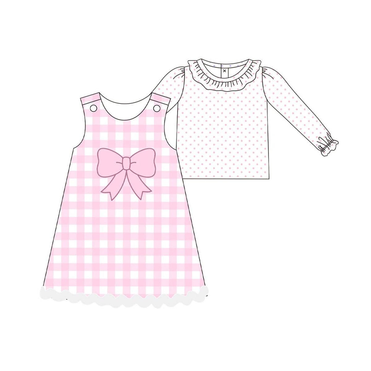 Girls long sleeve shirt matching pink bow dress outfit preorder