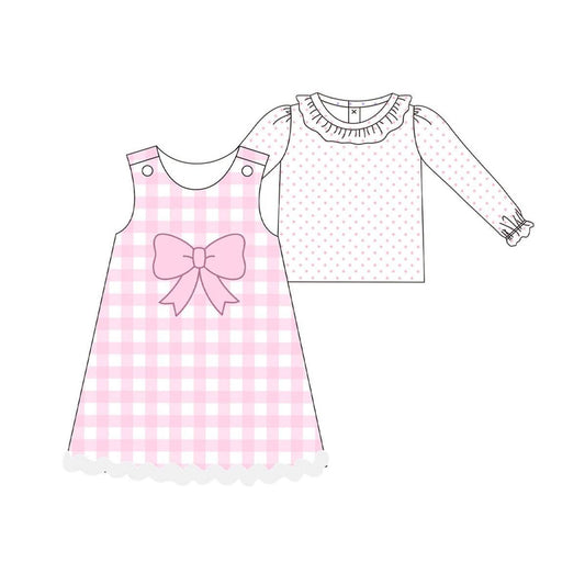 Girls long sleeve shirt matching pink bow dress outfit preorder