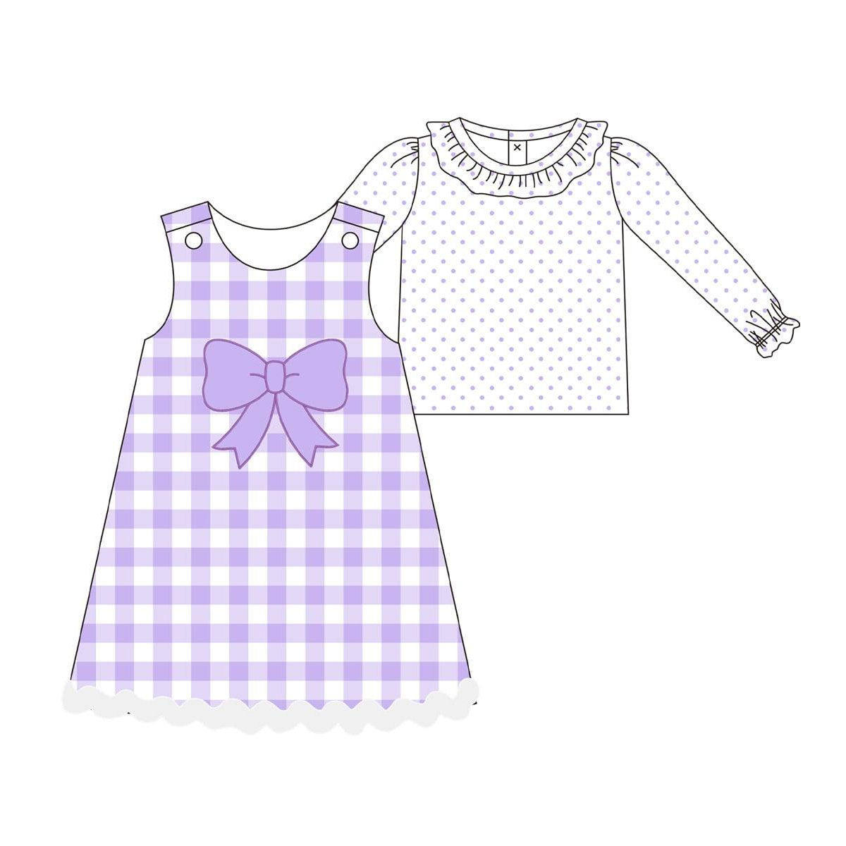 Girls long sleeve shirt matching lavender bow dress outfit preorder
