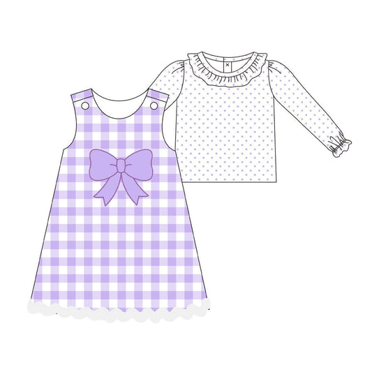 Girls long sleeve shirt matching lavender bow dress outfit preorder