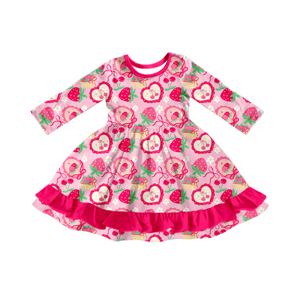 Strawbeery cherry design girls long sleeve dress preorder
