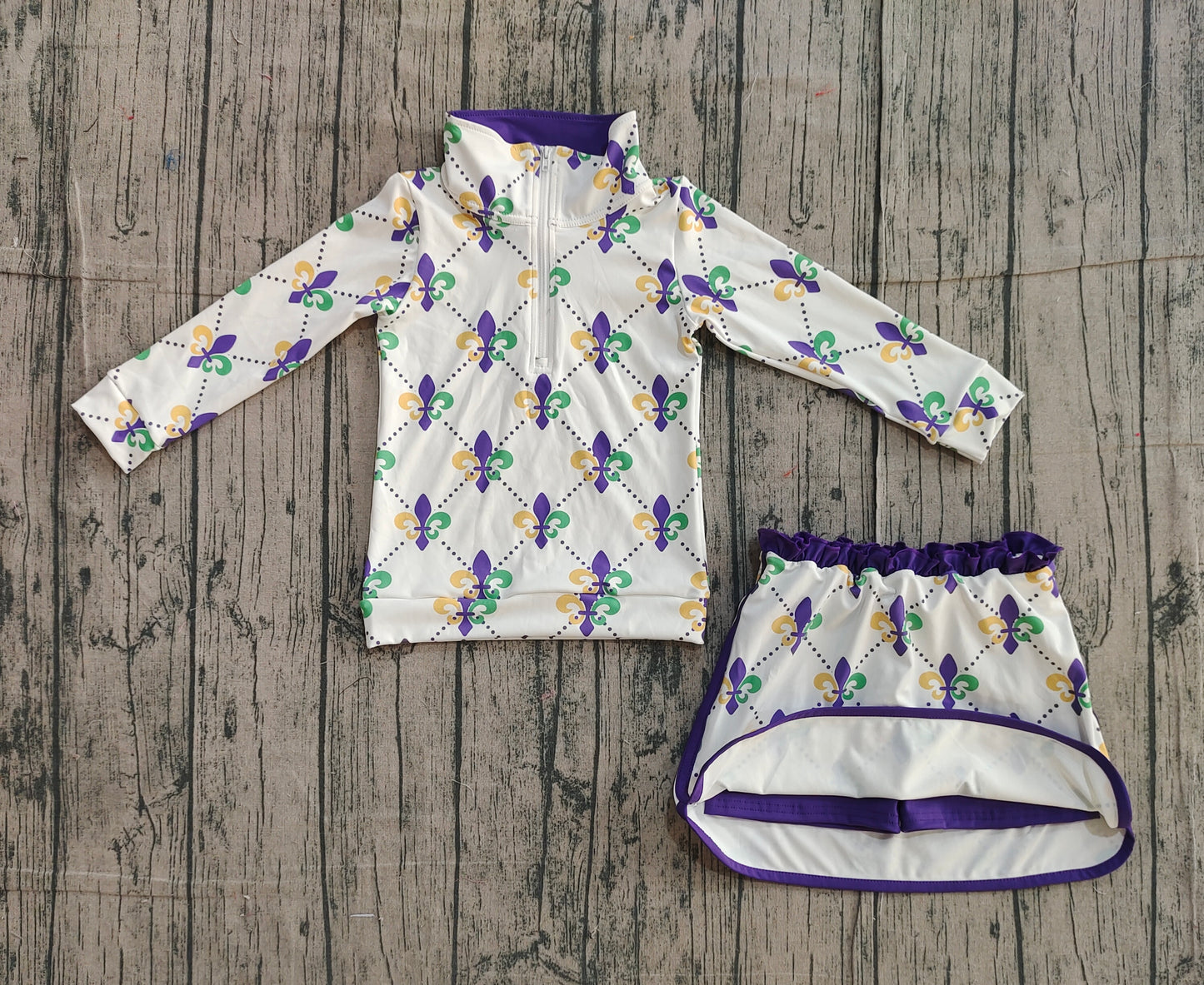 Mardi Gras yoga top matching shorts girls long sleeve outfit preorder