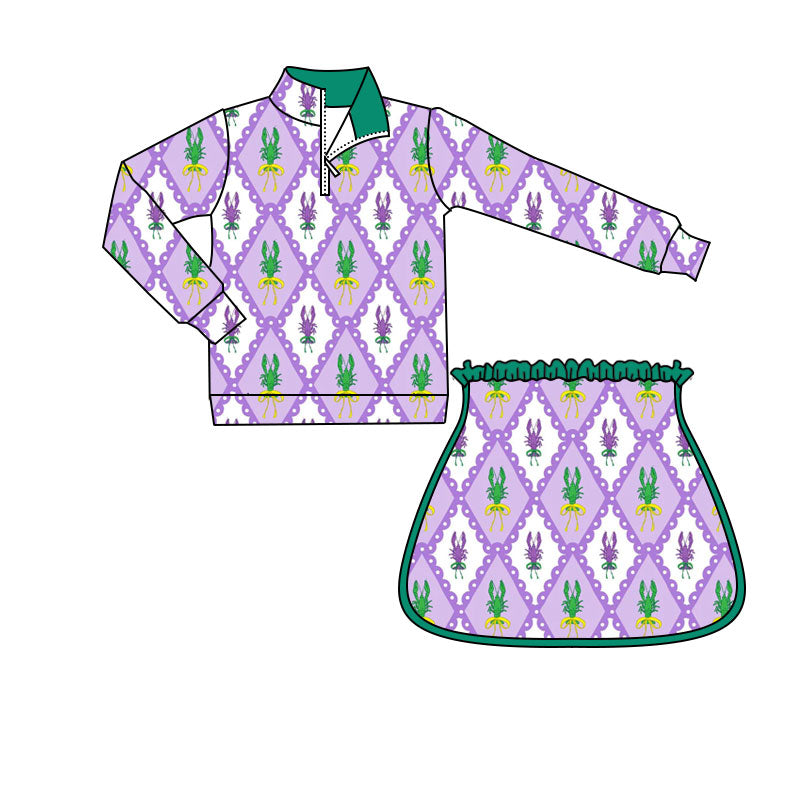 Mardi Gras crawfish yoga top matching shorts girls long sleeve outfit preorder