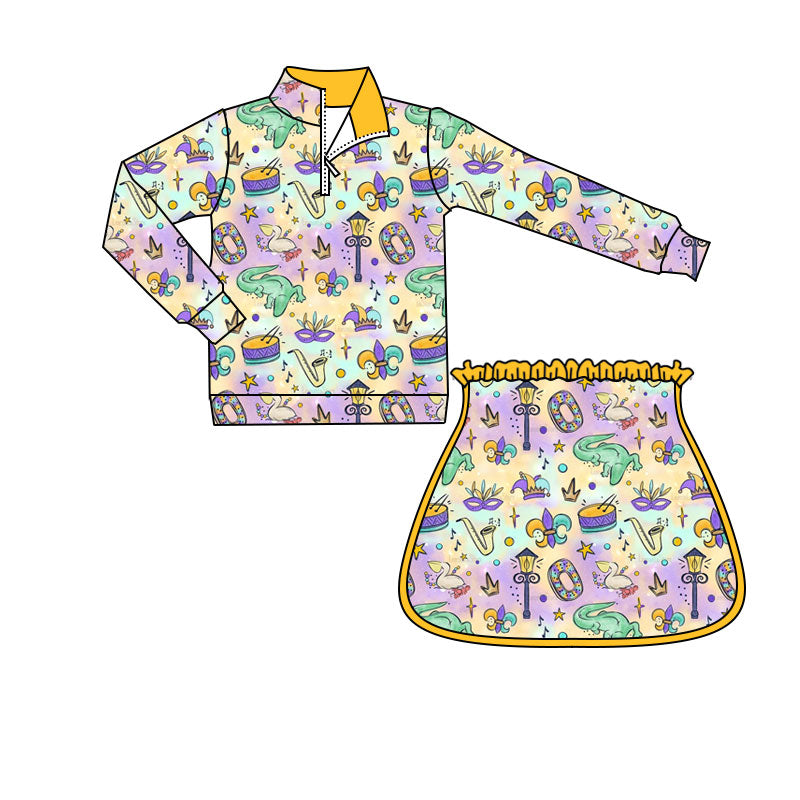 Mardi Gras yoga top matching shorts girls long sleeve outfit preorder