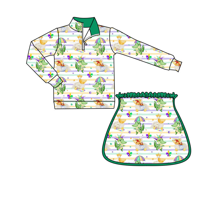Mardi Gras dinosaur yoga top matching shorts girls long sleeve outfit preorder