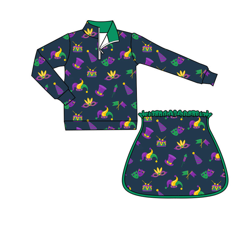 Mardi Gras yoga top matching shorts girls long sleeve outfit preorder