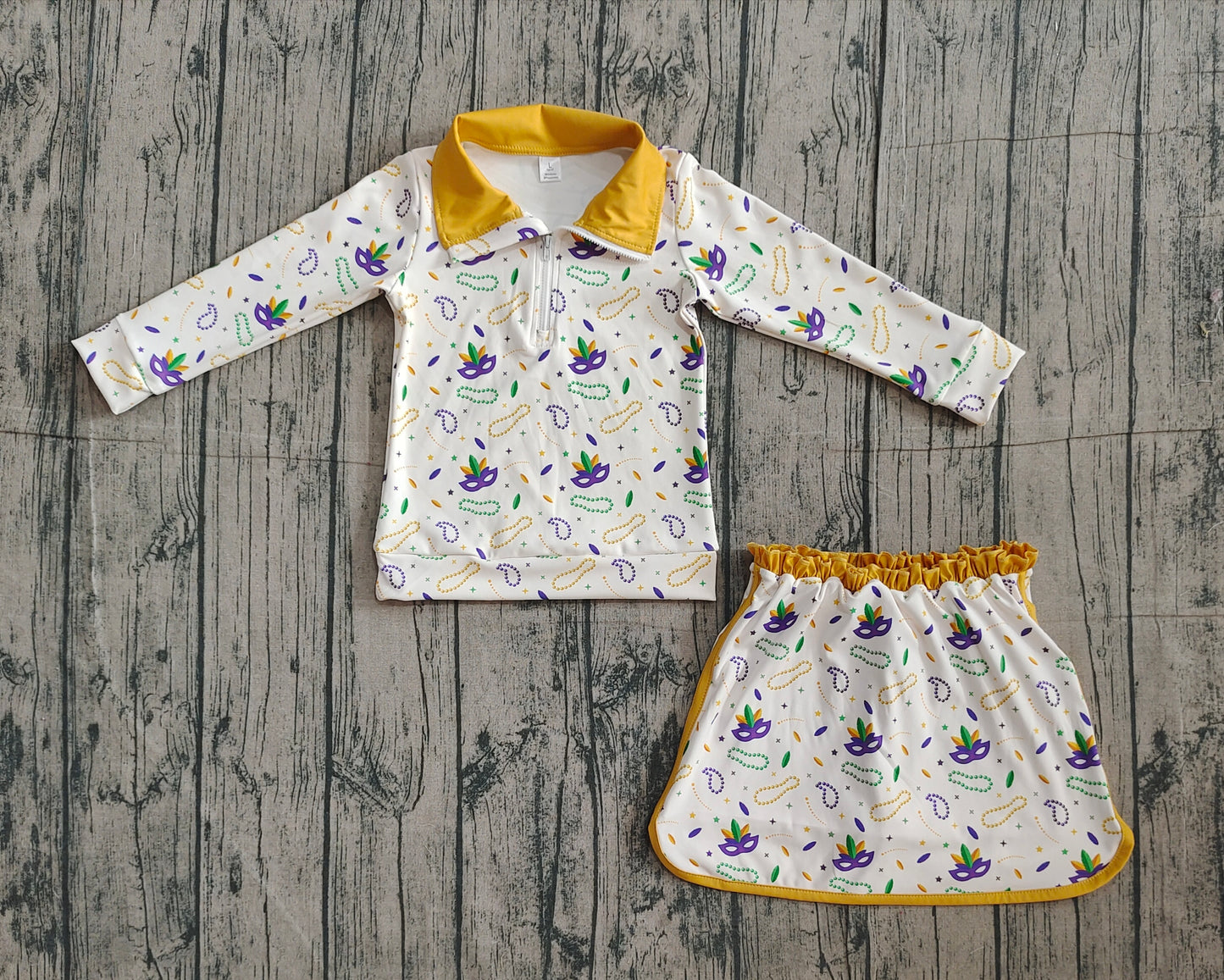 Mardi Gras yoga top matching shorts girls long sleeve outfit preorder