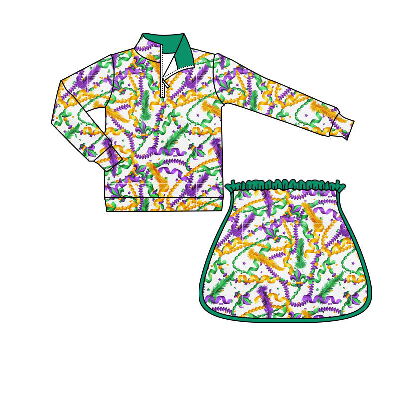 Mardi Gras yoga top matching shorts girls long sleeve outfit preorder
