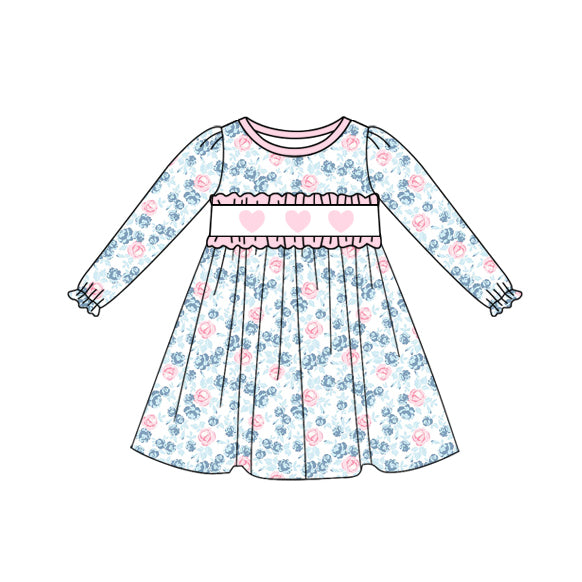Valentines day flowers design girls long sleeve dress preorder