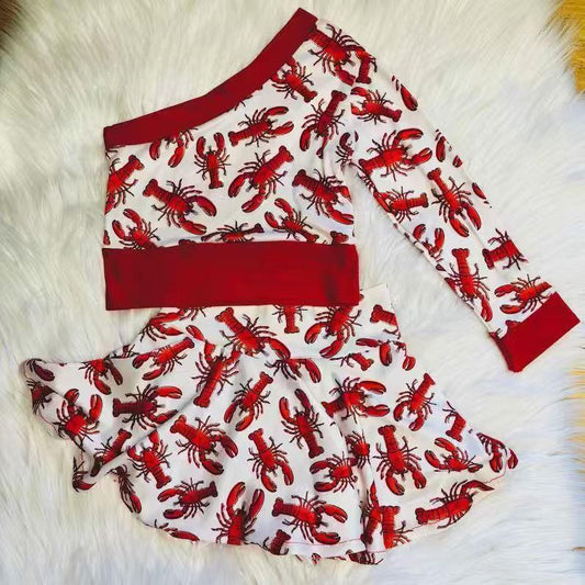 Girls crawfish top matching skirt design set preorder
