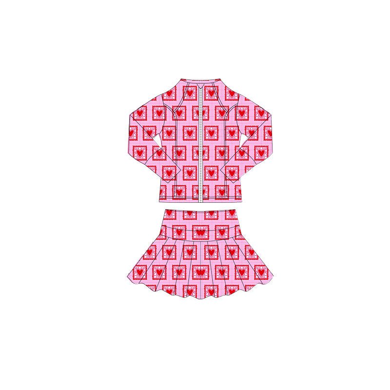 Valentines heart yoga top matching skirts girls outfit preorder
