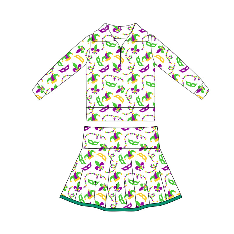 Mardi gras yoga top matching skirts girls outfit preorder