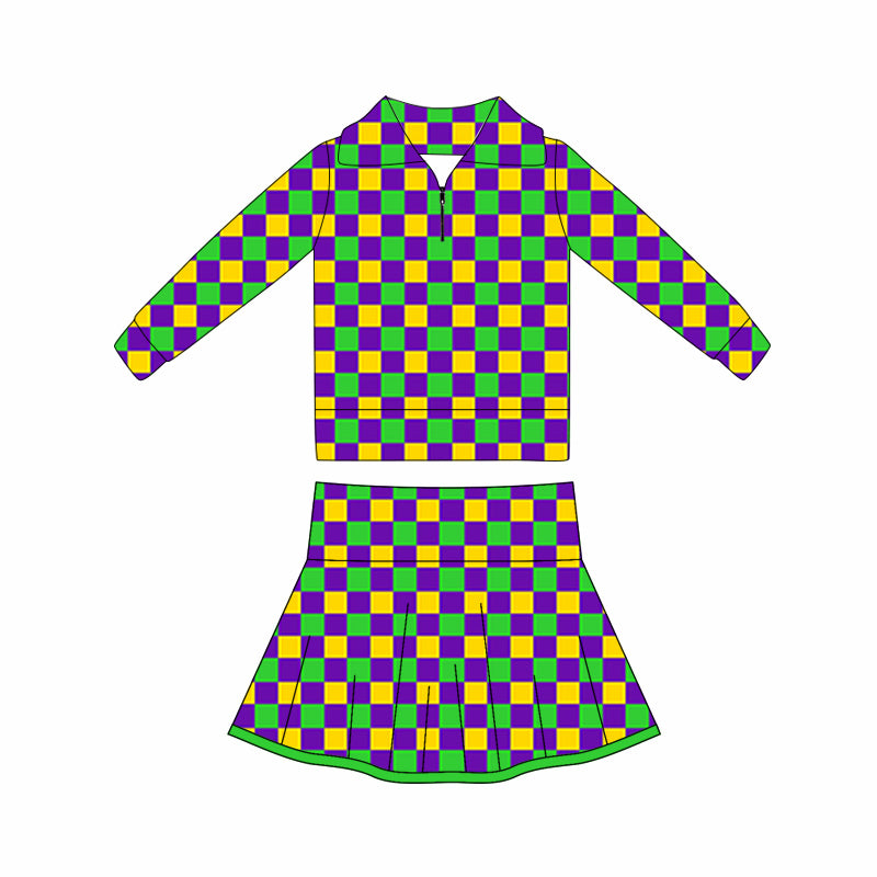 Mardi gras yoga top matching skirts girls outfit preorder