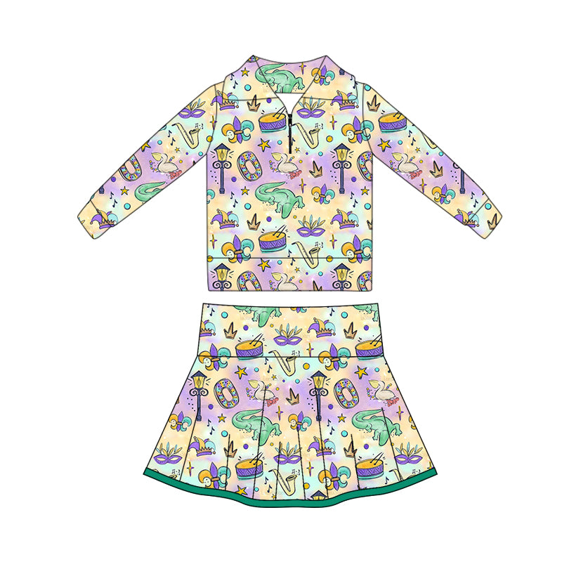 Mardi gras yoga top matching skirts girls outfit preorder