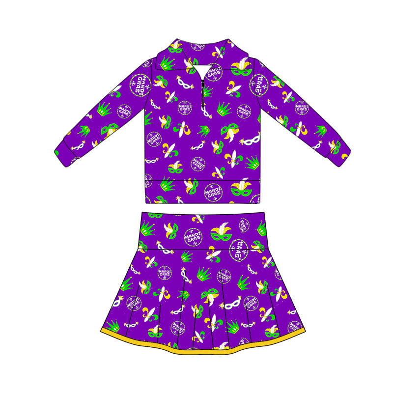 Mardi gras yoga top matching skirts girls outfit preorder