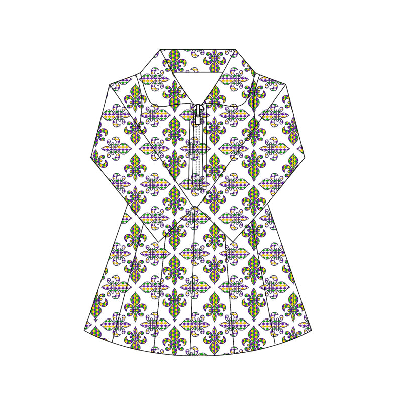 Mardi gras design girls long sleeve yoga dress preorder