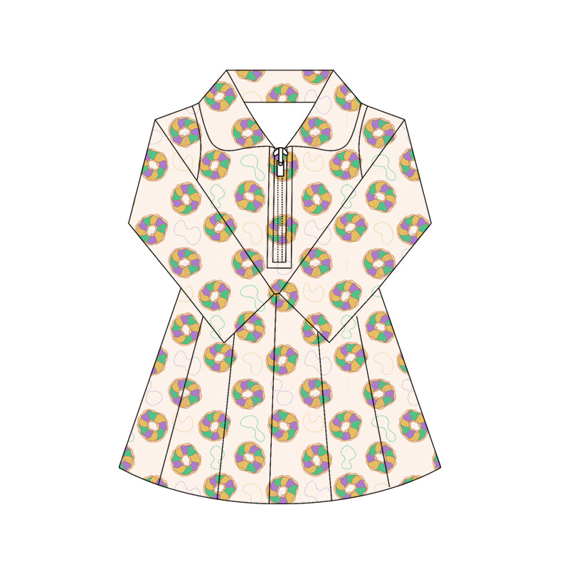 Mardi gras design girls long sleeve yoga dress preorder