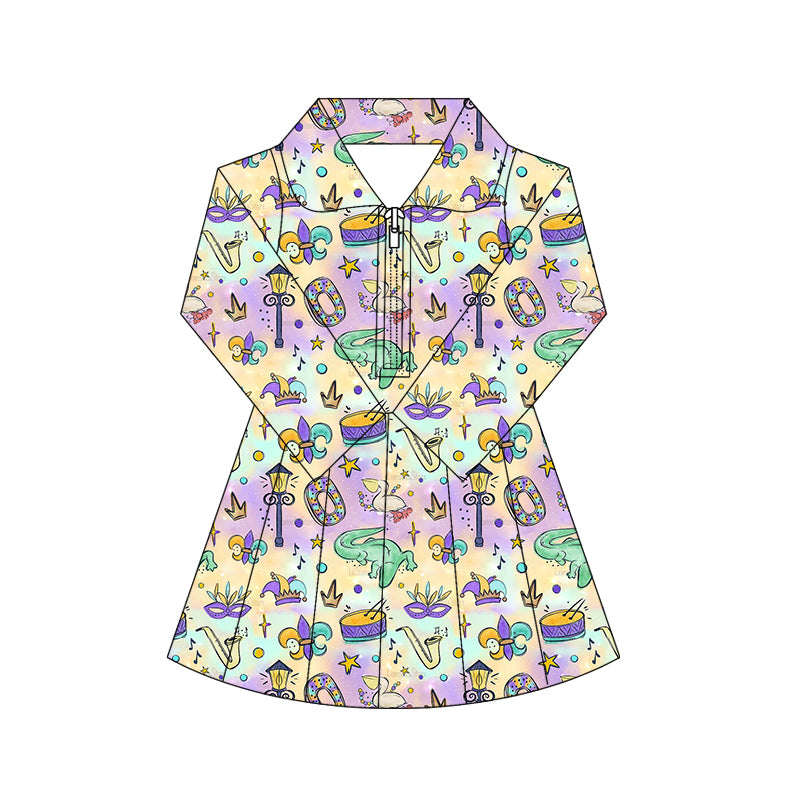 Mardi gras design girls long sleeve yoga dress preorder