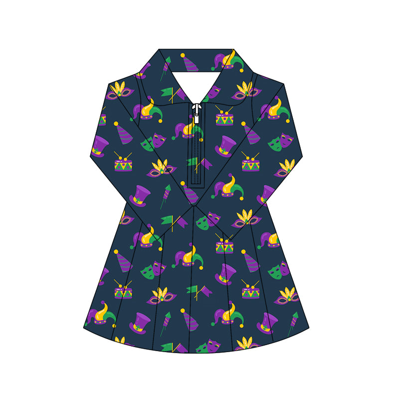 Mardi gras design girls long sleeve yoga dress preorder