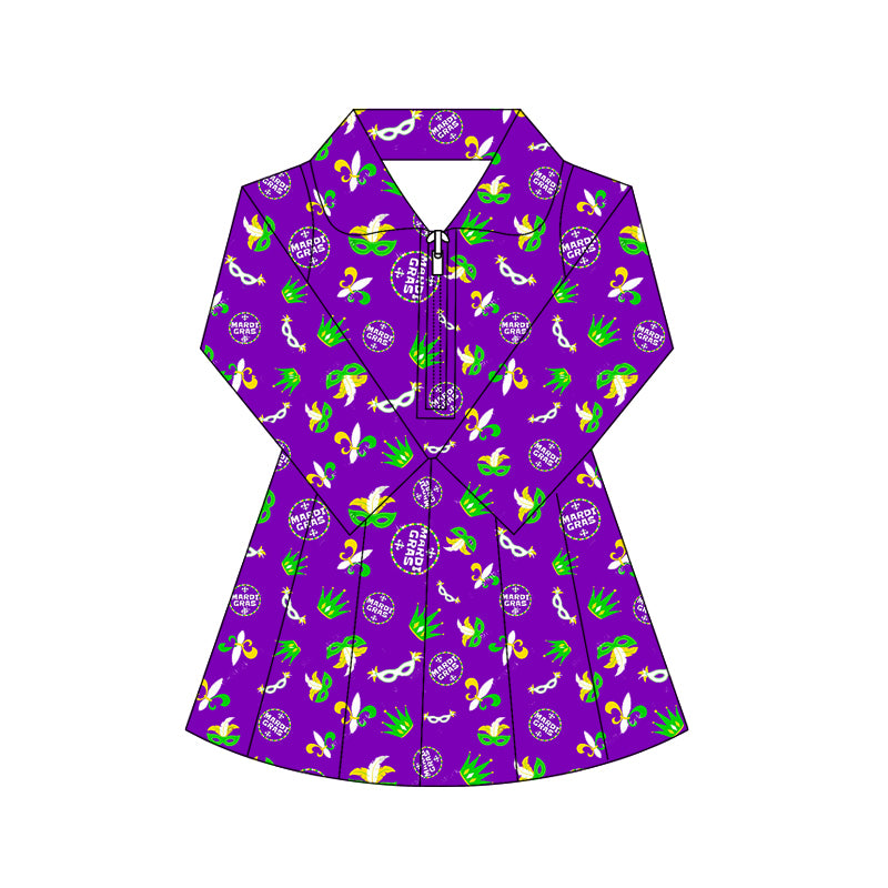 Mardi gras design girls long sleeve yoga dress preorder