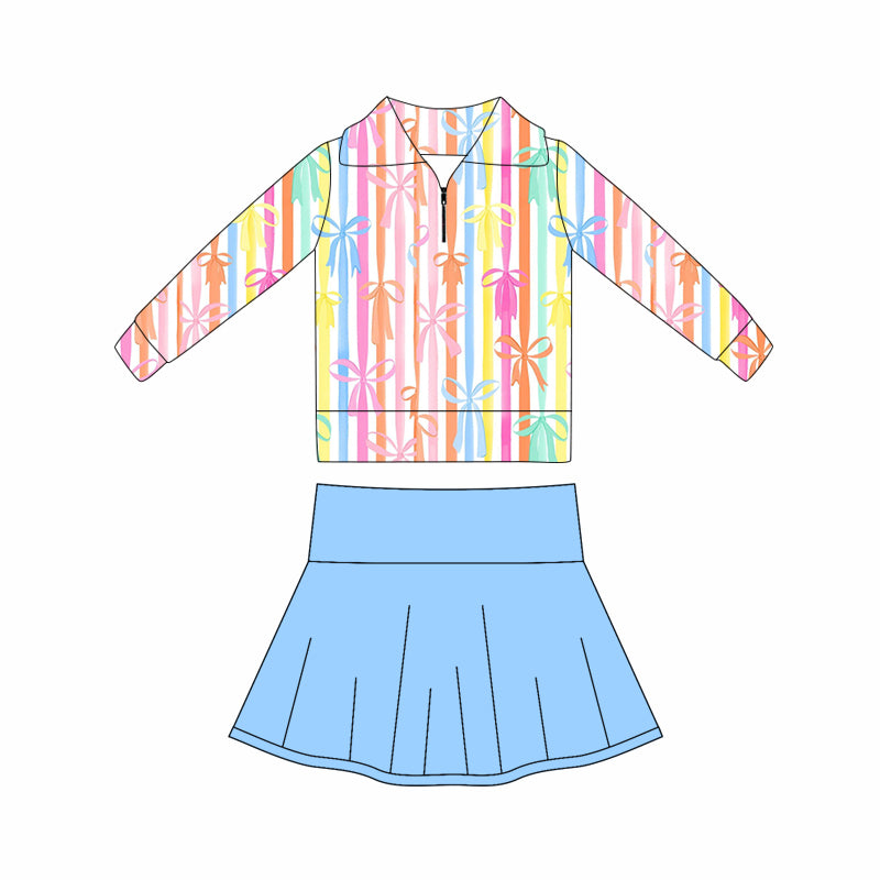 Colorful bow yoga pullover matching skirts girls outfit preorder