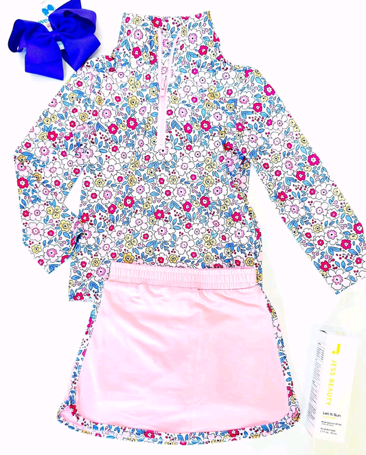 Floral long sleeve yoga top matching skirts girls outfit preorder
