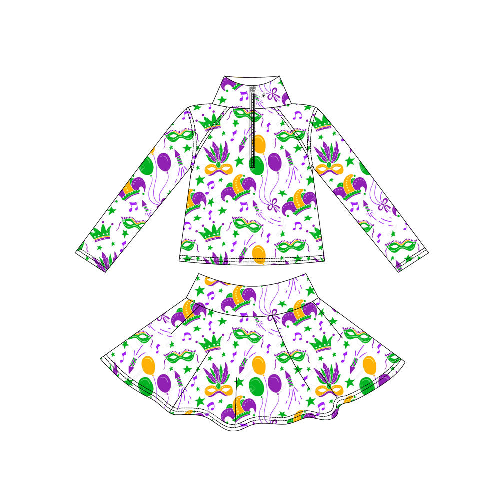 Mardi Gras yoga pullover matching skirts girls outfit preorder