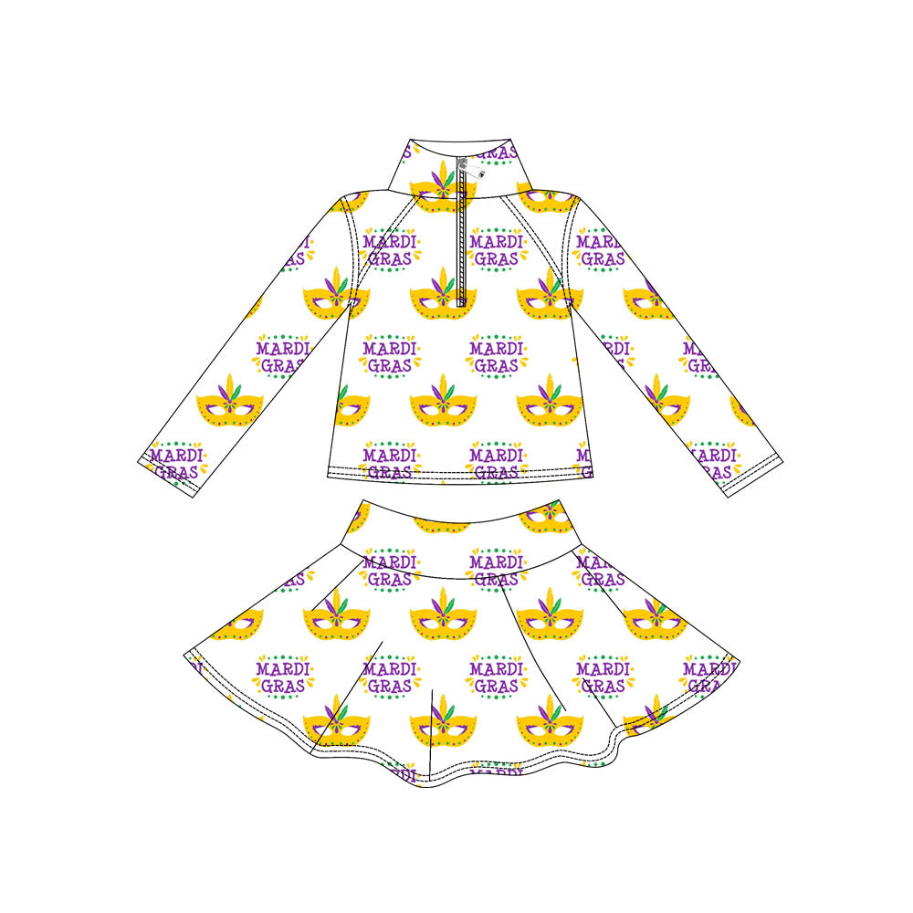 Mardi Gras yoga pullover matching skirts girls outfit preorder