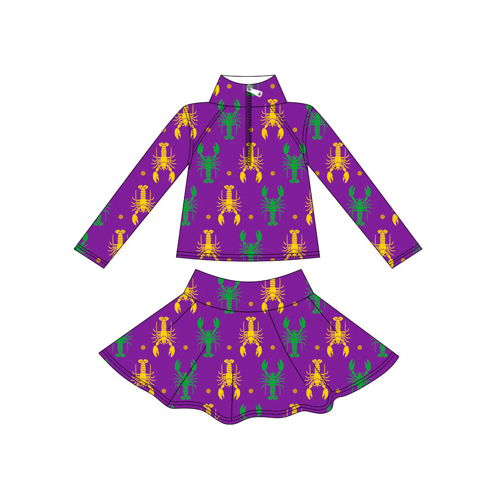 Mardi Gras yoga pullover matching skirts girls outfit preorder