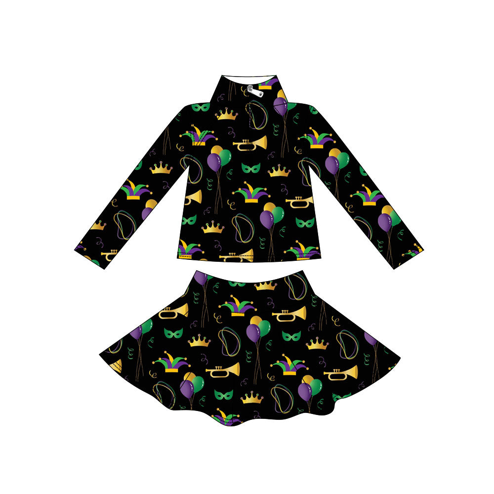 Mardi Gras yoga pullover matching skirts girls outfit preorder