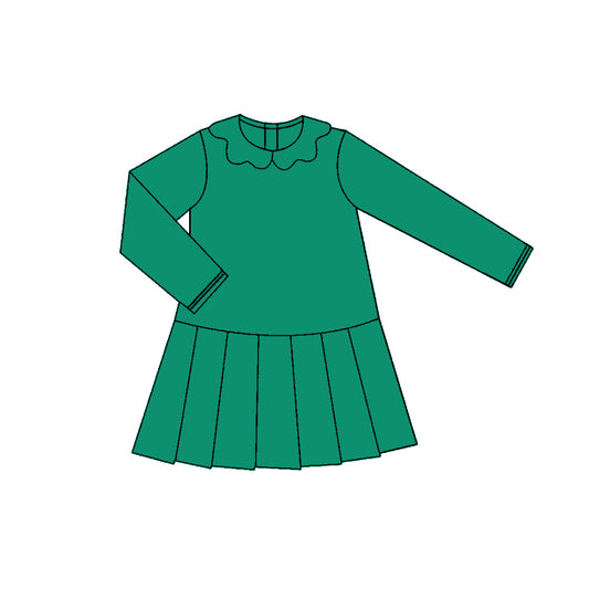 Green color girls long sleeve yoga ruffle dress preorder