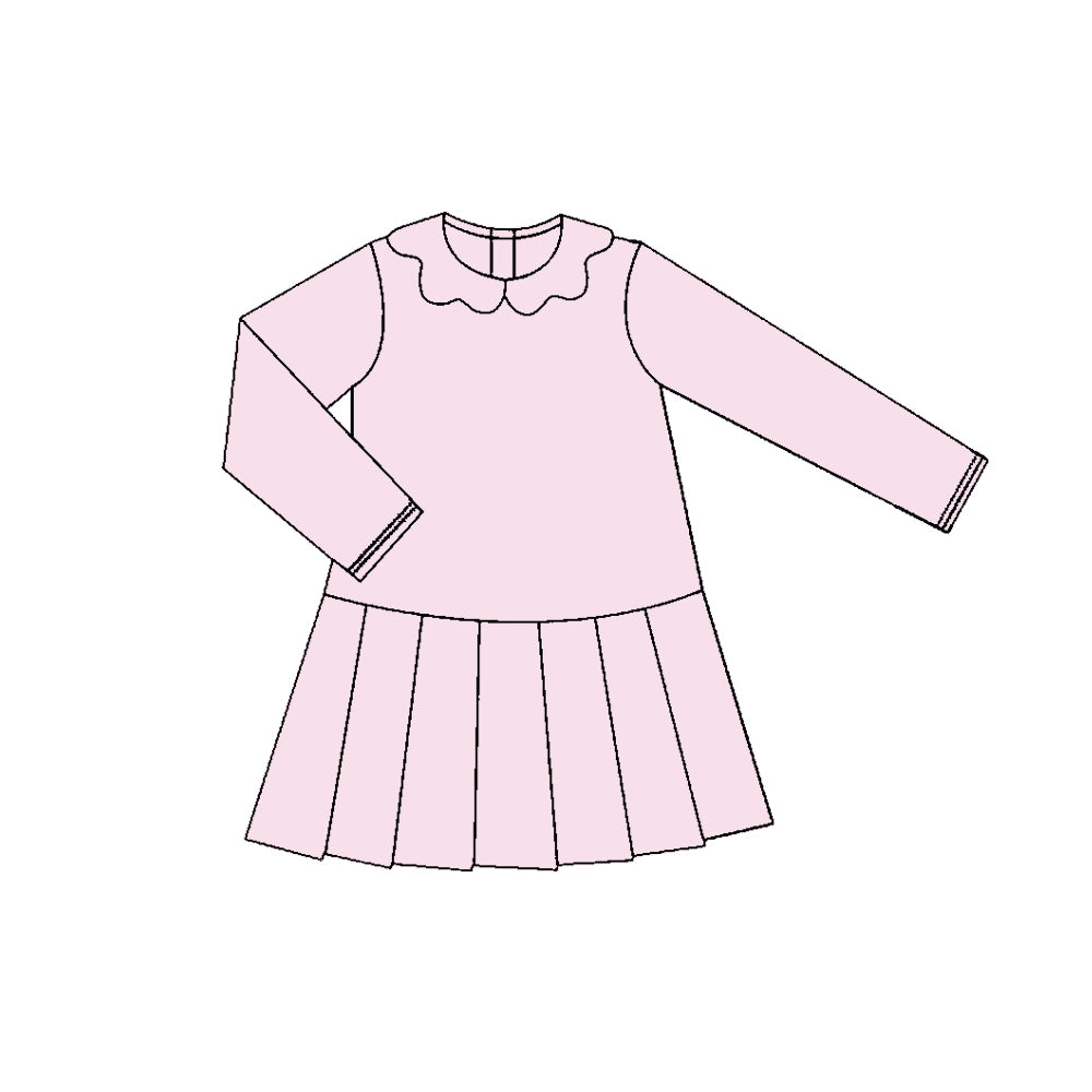Pink color girls long sleeve yoga ruffle dress preorder