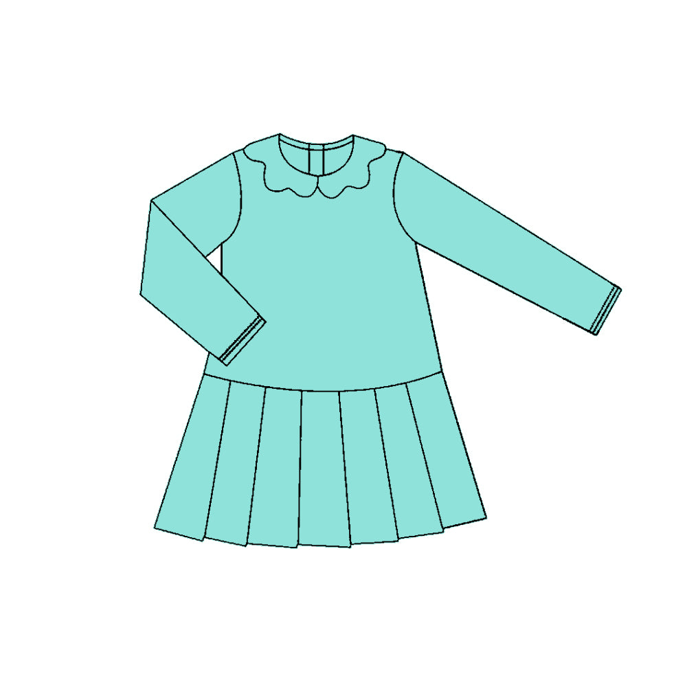 Turquoise color girls long sleeve yoga ruffle dress preorder
