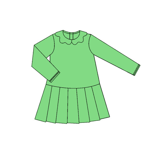 Green color girls long sleeve yoga ruffle dress preorder