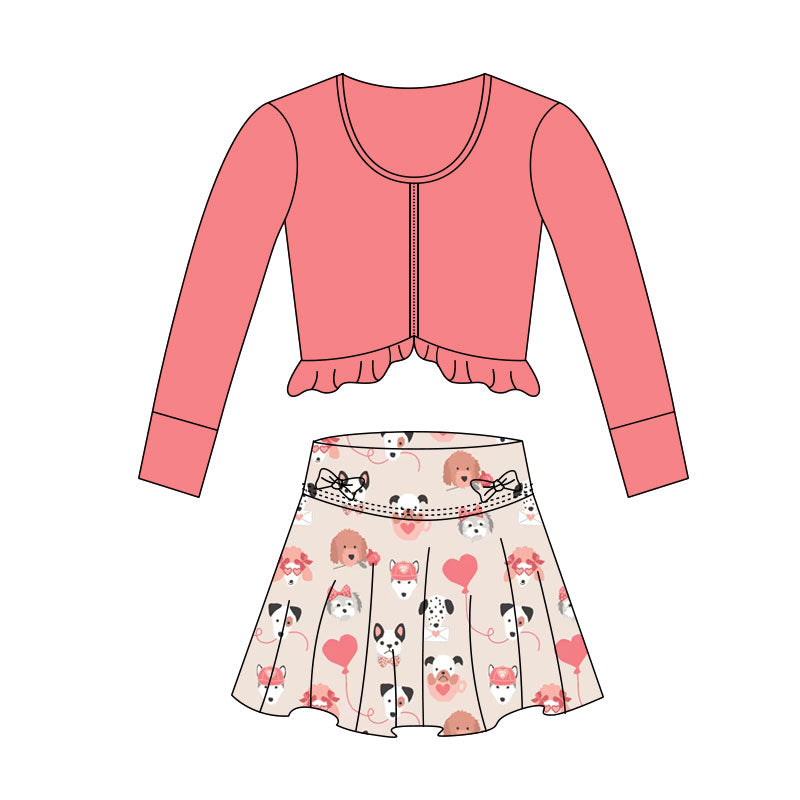 Pink long sleeve yoga top matching valentines day dog heart skirts girls outfit preorder