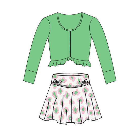 Green long sleeve yoga top matching Saint Patrick's Day skirts girls outfit preorder